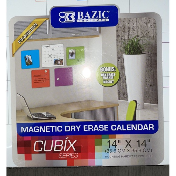 BRAND NEW IN BOX BAZIC Products Calendar Whiteboard 14x14x1, Marker & Magnets - Picture 2 of 5